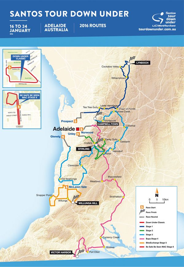 Tour Down Under 2016 race route map
