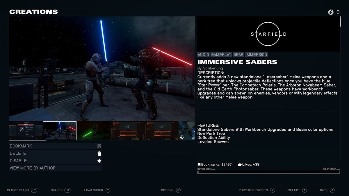 Screenshot of Starfield mods