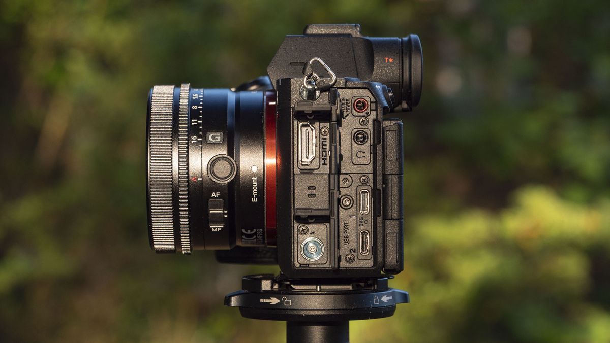 Close up of the Sony A7R VI camera's connection ports