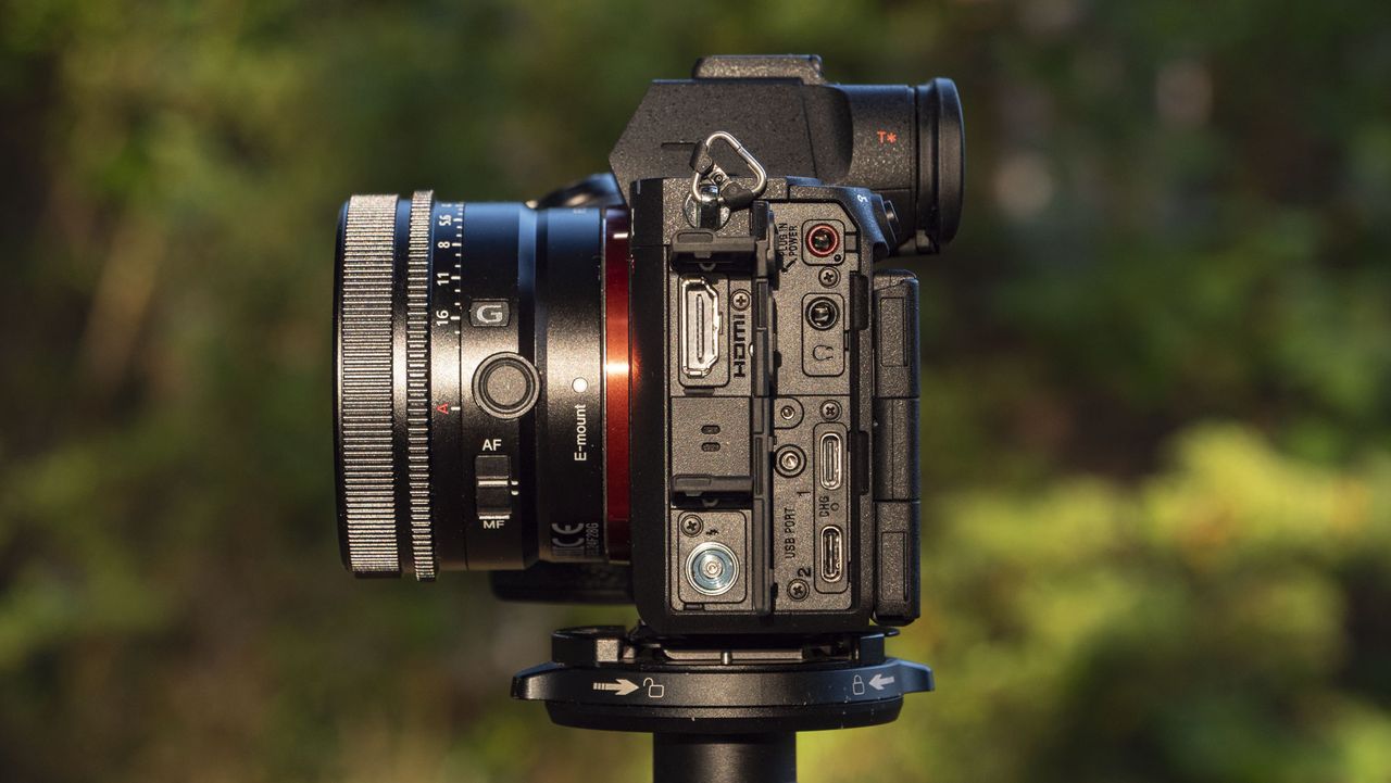 Close up of the Sony A7R VI camera's connection ports