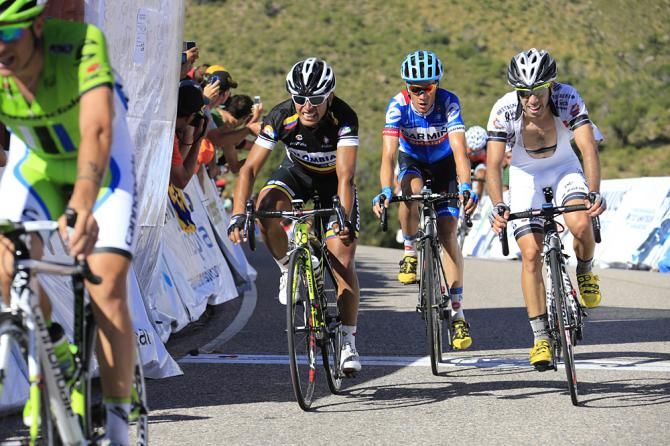 Garmin's Tom Danielson follows Miguel Rubiano (Colombia) and Eduardo Sepulveda (Bretagne) across the line