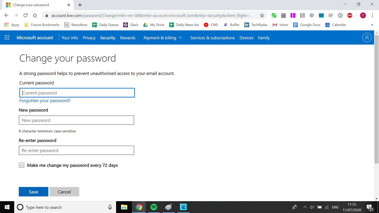 After following the steps to verify yourself, you'll get to enter your new passwords.