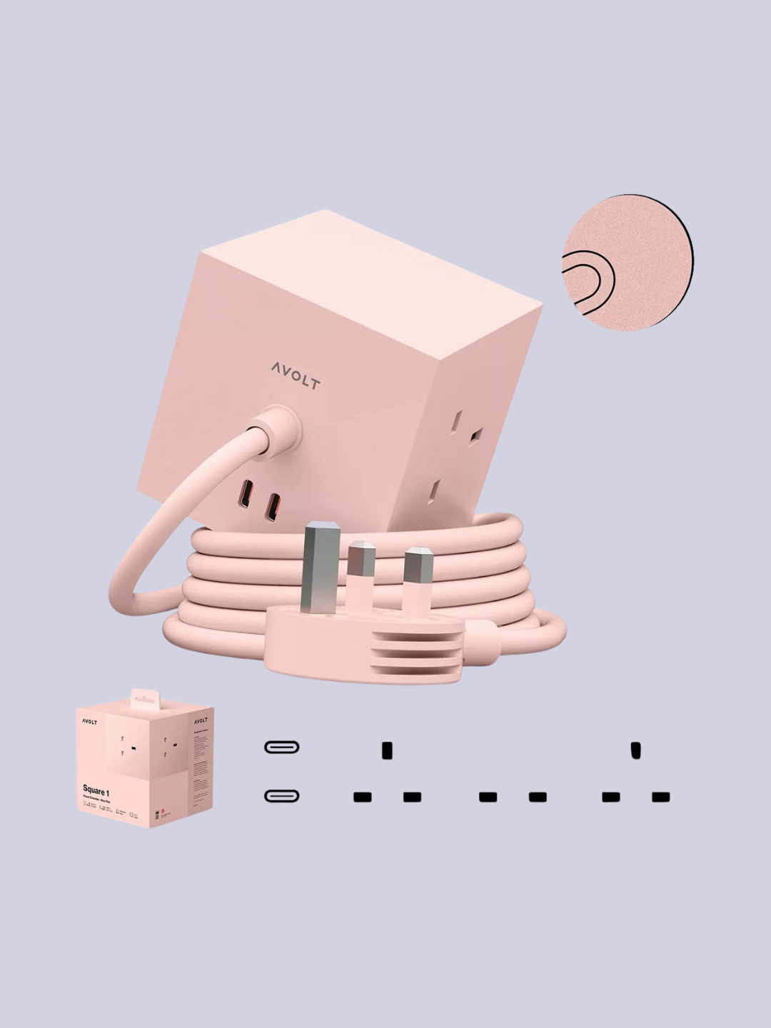 A pale pink power adaptor from The Tech Bar