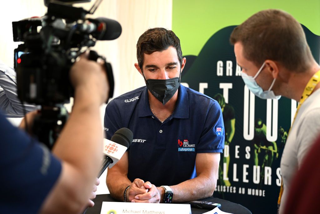 QUEBEC CITY QUEBEC SEPTEMBER 07 Michael Matthews of Australia and Team BikeExchange Jayco attends to the 11th Grand Prix Cycliste de Qubec Montreal 2022 Press Conference GPCQM WorldTour on September 07 2022 in Quebec City Quebec Photo by Dario BelingheriGetty Images