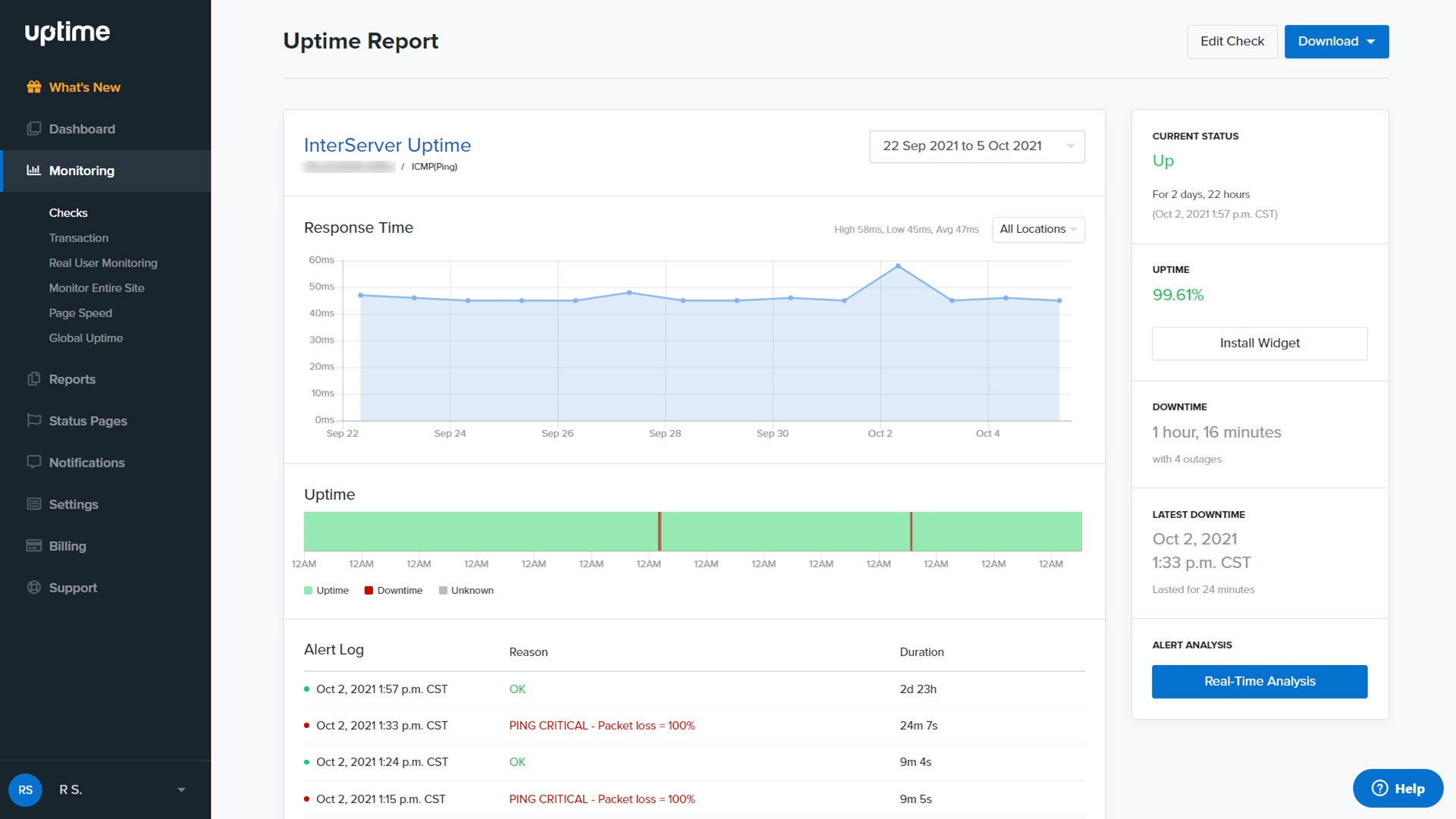 Interserver's uptime report