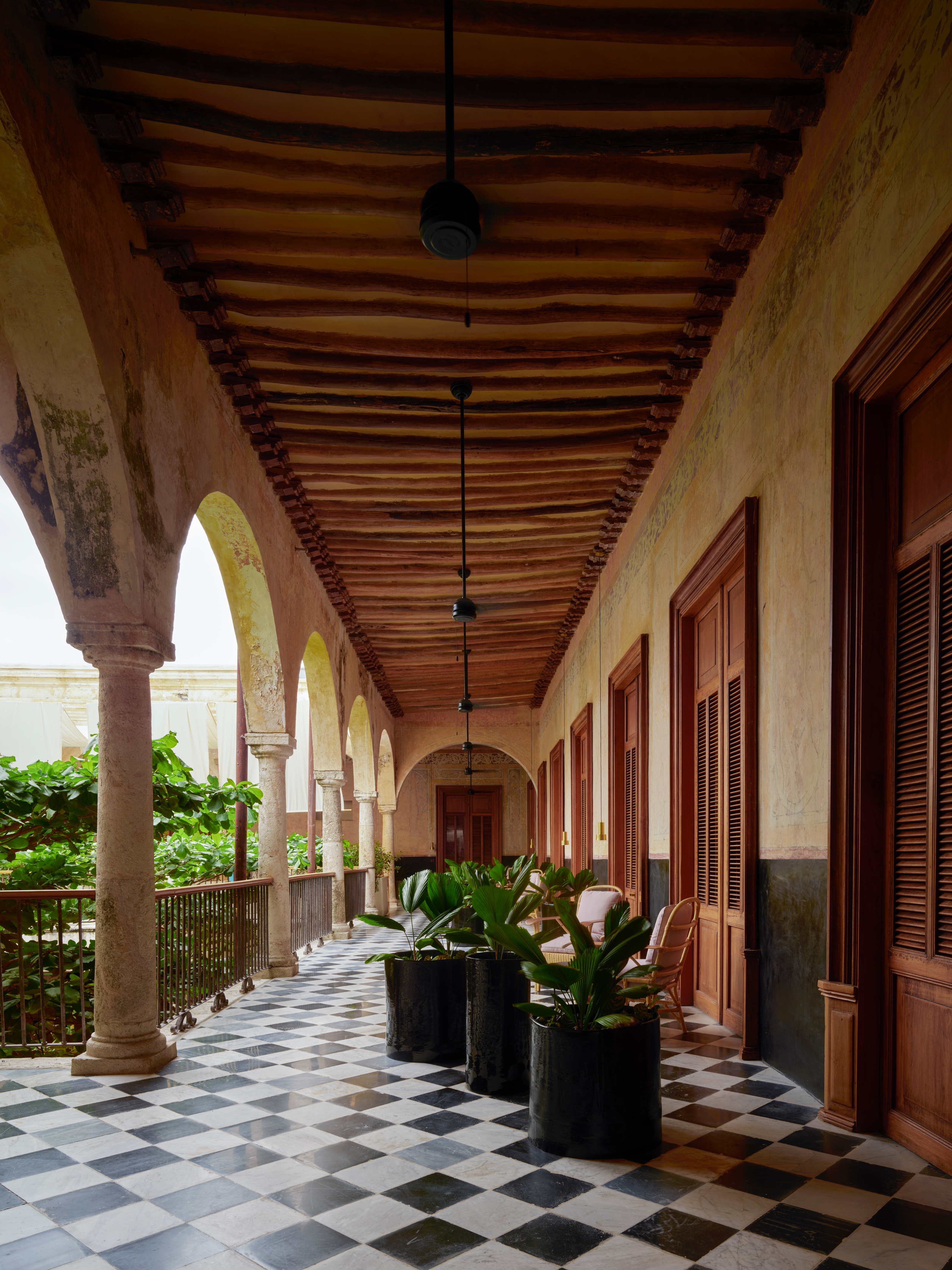 The original patio and colonnade has been restored