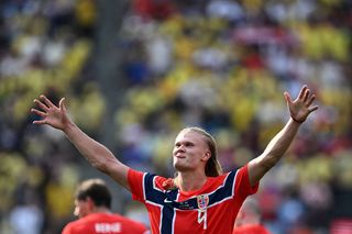 Erling Haaland celebrates his brace against Brazil at the 2026 World Cup