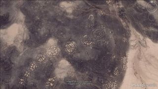 Wheel structures in the Azraq Oasis in Jordan, as seen in this Google Earth image.