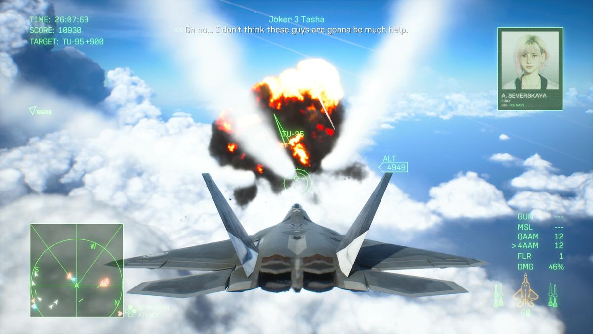Screens from a video game featuring jet fighter planes