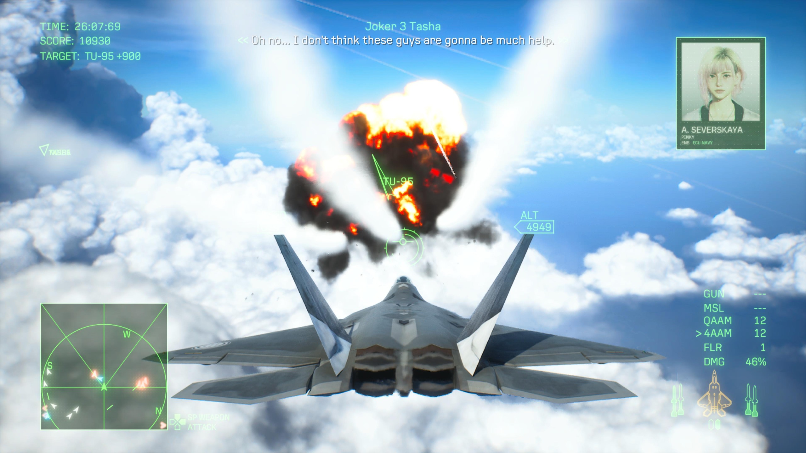 Screens from a video game featuring jet fighter planes