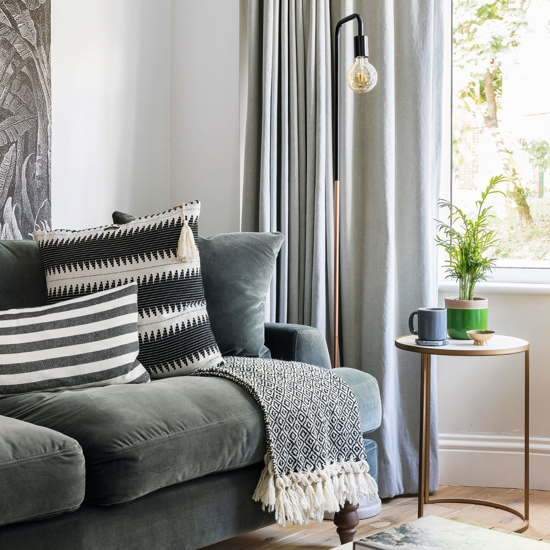 Light grey curtains in living room