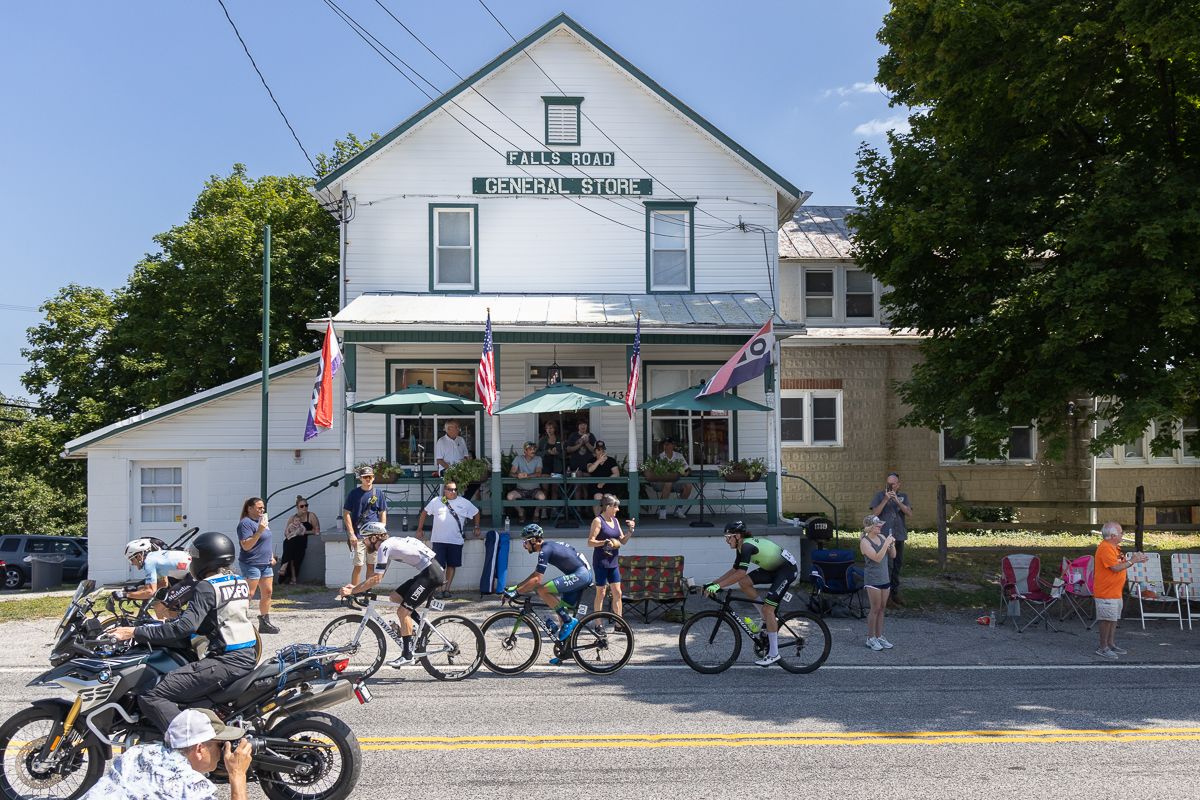 The Falls Rd General Store has been overlooking the intersection of Falls Rd and Mt Carmel Rd for over 120 years, and whose porch provided excellent viewing for the race.