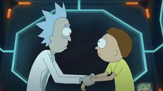 Rick holds Morty's arms in Rick and Morty season 6
