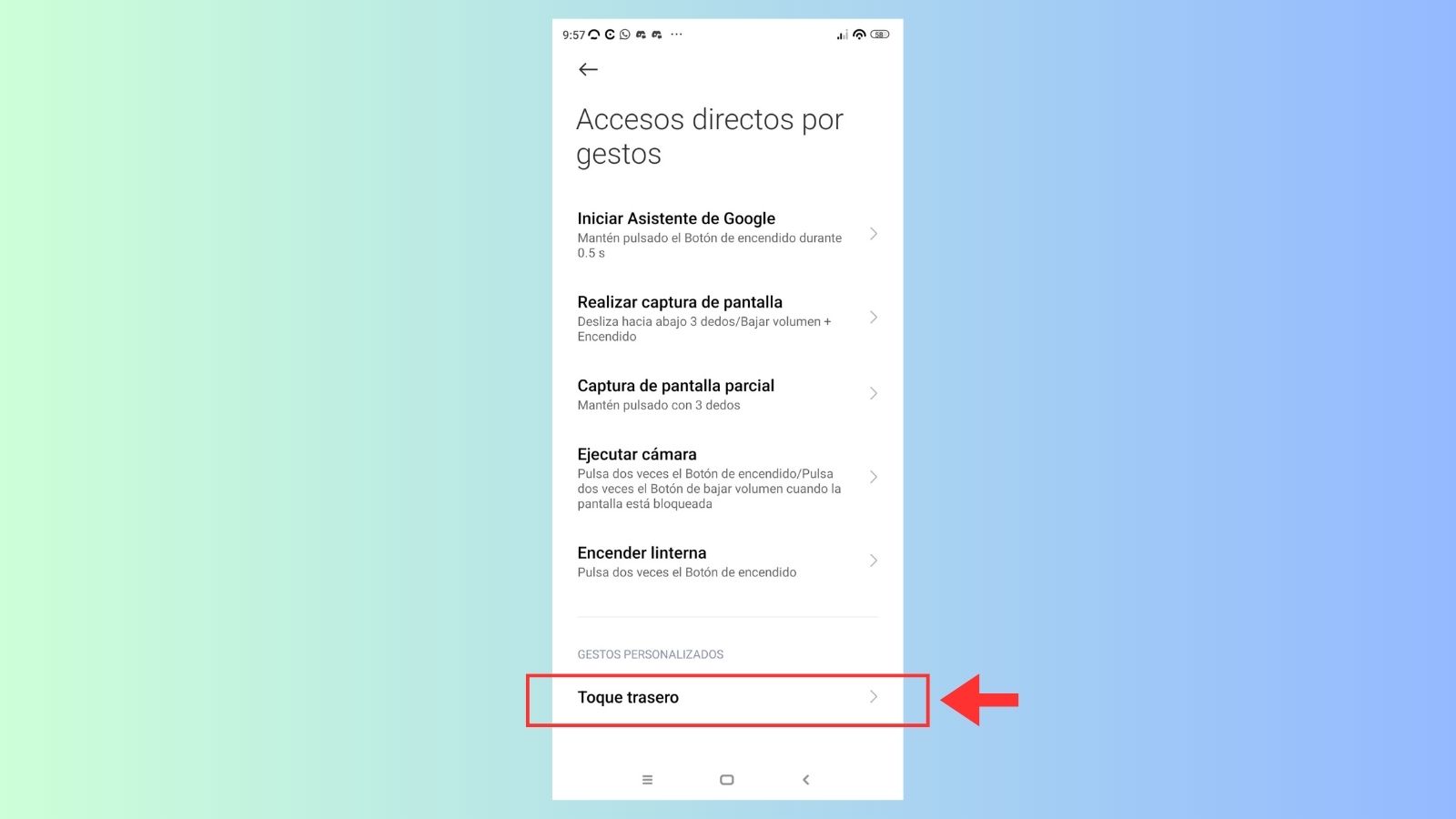 captura pantalla xiaomi seleccionar toque trasero