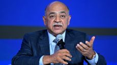 IBM CEO Arvind Krishna pictured speaking at the first day of the three-day B20 Summit in New Delhi, August 2023. 