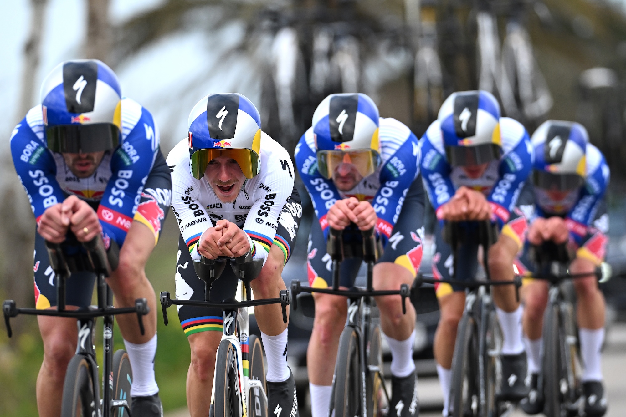 COLONIA DE SANT JORDI, SPAIN - JANUARY 29: Remco Evenepoel of Belgium and Team Red Bull - BORA - hansgrohe competes during the 35th Challenge Ciclista Mallorca 2026 - Trofeo Ses Salines a 23.8km team time trial race from Ses Salines to Colonia de Sant Jordi on January 29, 2026 in Colonia de Sant Jordi, Spain. (Photo by Tim de Waele/Getty Images)