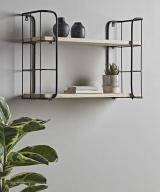 Industrial wood and metal shelf unit