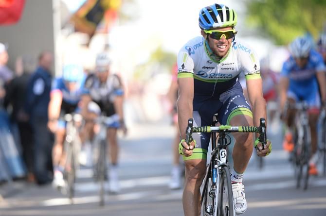 Michael Matthews (Orica-GreenEdge) crosses the line in second place after a bunch sprint
