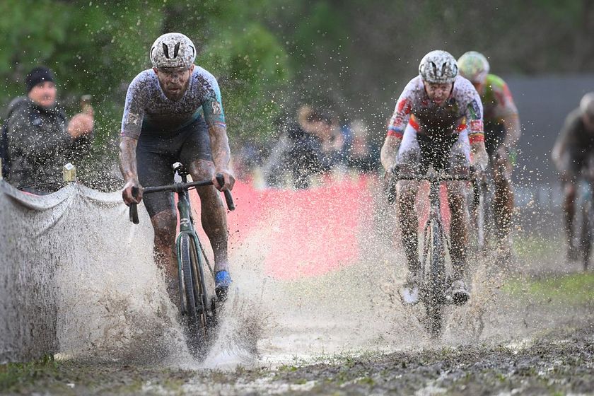 Dutch Joris Nieuwenhuis and Belgian Michael Vanthourenhout pictured in action during the men&#039;s elite race of the Cyclocross World Cup, in Terralba, Sardinia, Italy, Sunday 07 December 2025, stage 3 (out of 12) in the World Cup of the 2026-2027 season.BELGA PHOTO DAVID PINTENS (Photo by DAVID PINTENS / BELGA MAG / Belga via AFP)