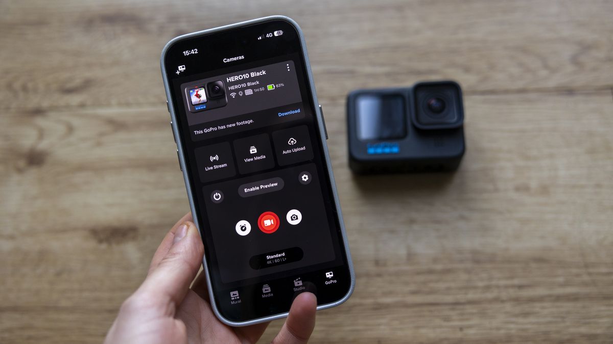 GoPro Quik app being used for camera control on an iPhone
