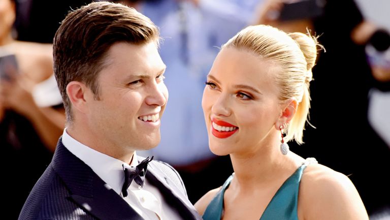 los angeles, california january 19 colin jost l and scarlett johansson attend the 26th annual screen actors guild awards at the shrine auditorium on january 19, 2020 in los angeles, california photo by chelsea guglielminogetty images