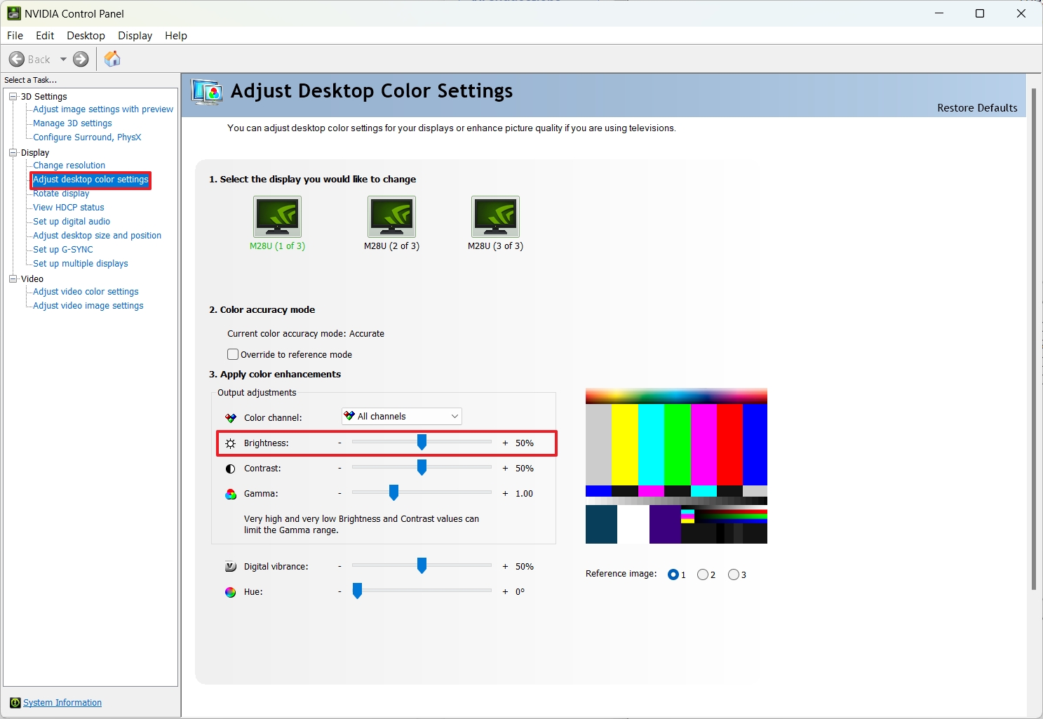 Brillo del panel de control de Nvidia