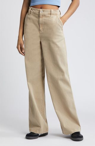 High Waist Wide Leg Twill Pants