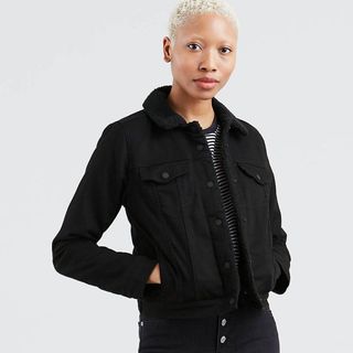 black denim sherpa jacket