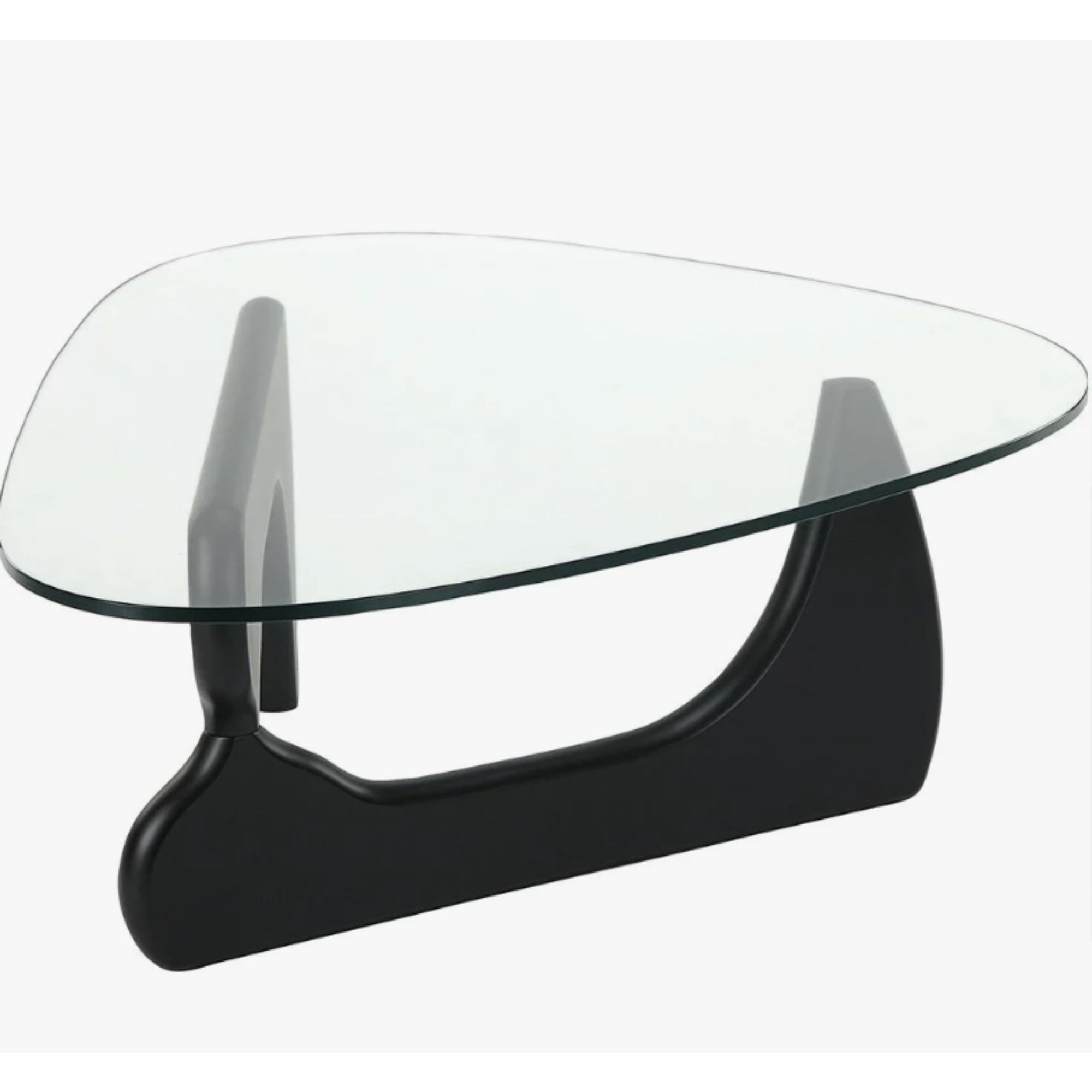 Triangle Glass Coffee Table with Wooden Base Clear Glass Top Mid-Century Abstract Glass Table