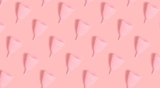 repeating pattern of pink menstrual cups on pink background