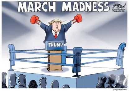 Political cartoon U.S. Donald Trump march madness