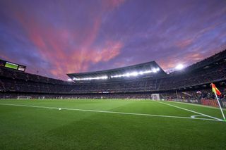 Sunset at Barcelona's Camp Nou stadium in December 2021.