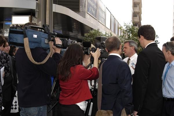 Mike Turtur addresses the media contingent on hand for today's announcement of Skoda Auto as the major sponsor for the 2008 Tour Down Under.