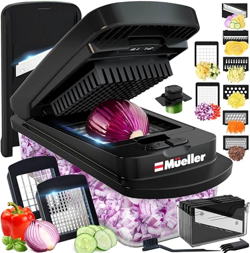 Mueller Pro-Series 10-In-1, 8 Blade Vegetable Chopper, Mandoline Slicer, Onion Mincer, Cutter, Dicer, Veggie Chopper With Container, Kitchen Essentials &amp;amp; Gadgets, House Warming Gifts New Home, Black
