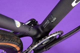 A section of the Specialized S-Works Crux is shown which is looking down on the tyre clearance and the frame.