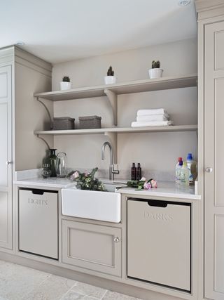 grey laundry and utility room storage drawers