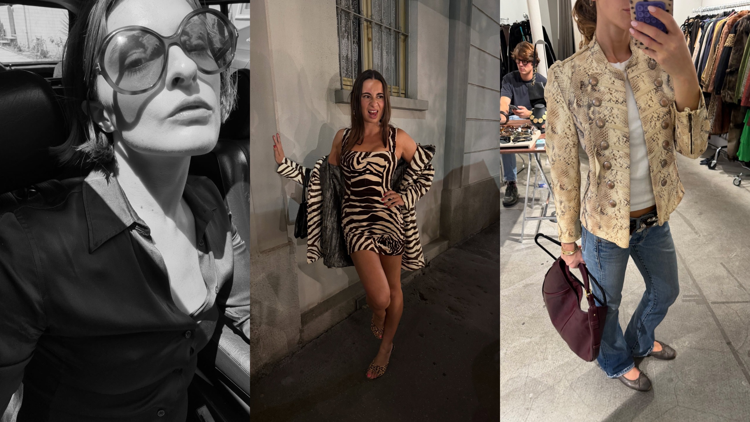Collage of women wearing animal prints for fall 2026.