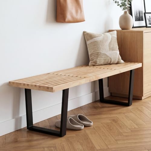Quinjay Wooden Dining Bench 55&amp;rdquo;industrial Entryway Bench, Modern End of Bed Bench for Bedroom/hallway, Natural Solid Wood Bench With W/metal Legs for Dining Room/living Room, Kitchen