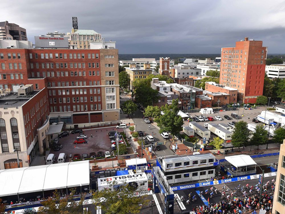 Rooftop view of the elite men's road race