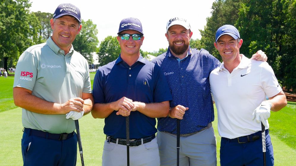 Club pro Michael Kartrude with Padraig Harrington, Rory McIlroy and Shane Lowry at the 2025 PGA Championship 