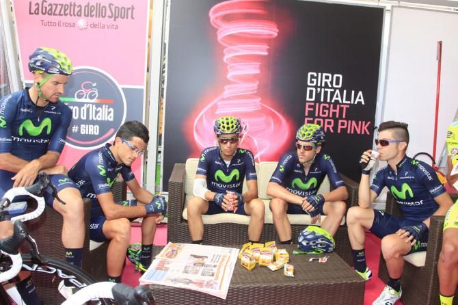 The Movistar team relax ahead of stage 4