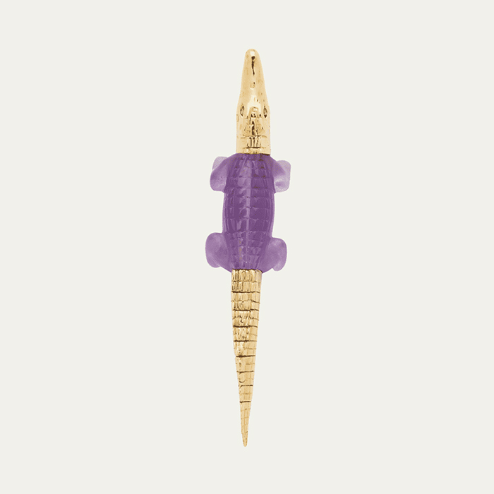 Bibi van der Velden, 18k Yellow Gold Alligator Bite Earring With Tsavorite and Amethyst