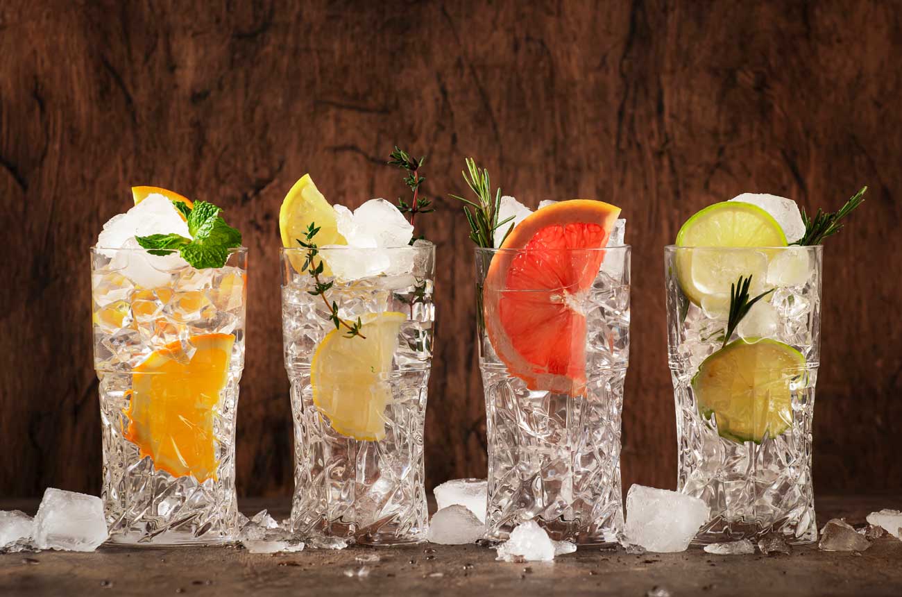 Four highball cocktails in a row