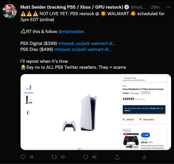 PS5 restock Walmart alert from tracker Matt Swider