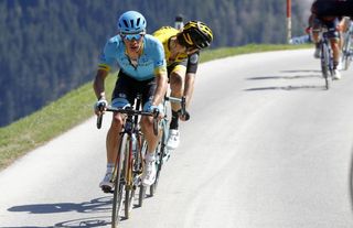 Miguel Angel Lopez (Astana) and George Bennett (LottoNL-Jumbo) at Tour of the Alps
