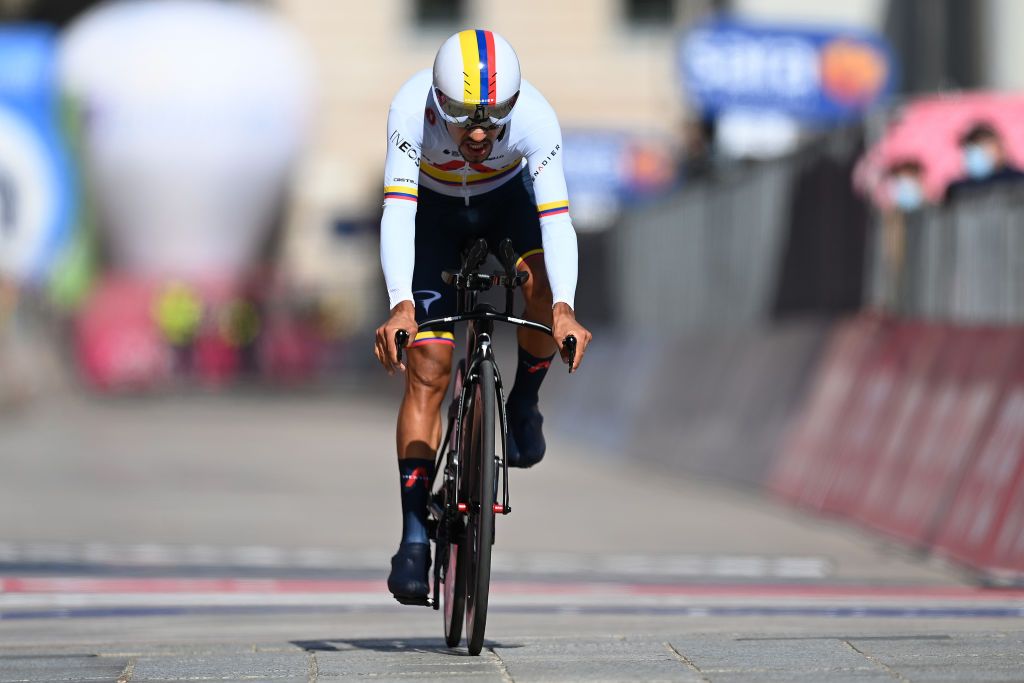 MILAN ITALY MAY 30 Daniel Felipe Martinez Poveda of Colombia and Team INEOS Grenadiers at arrival during the 104th Giro dItalia 2021 Stage 21 a 303km Individual Time Trial stage from Senago to Milano ITT UCIworldtour girodiitalia Giro on May 30 2021 in Milan Italy Photo by Stuart FranklinGetty Images