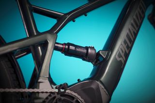 The Specialized Tero X comes with RockShox rear suspension as show here on the bike with a blue background