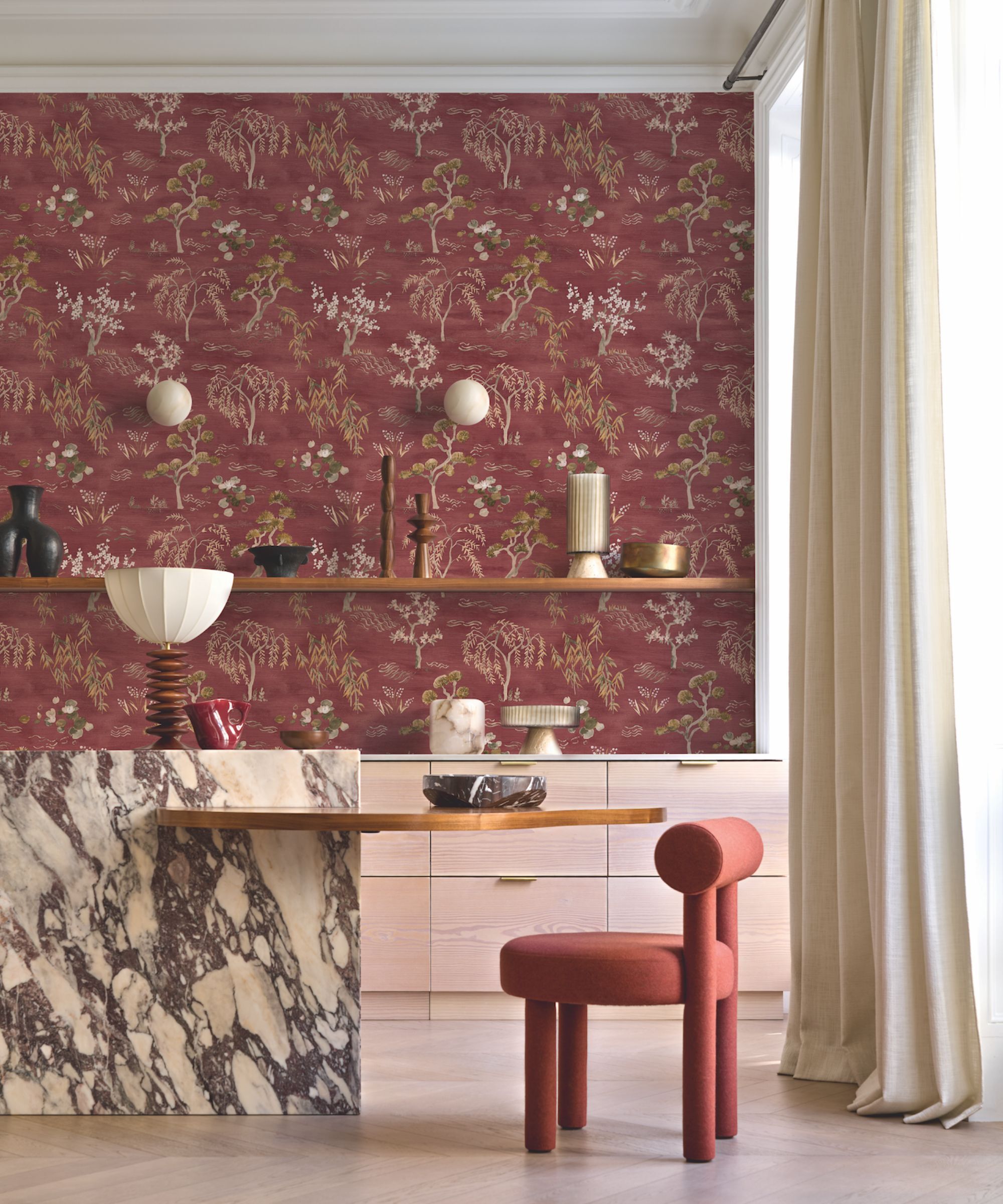 Legendes wallpaper in Burgundy, £133.50 a roll, Casamance