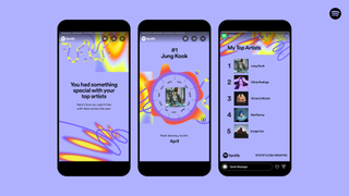 Screenshots of Spotify Wrapped on three smartphones.