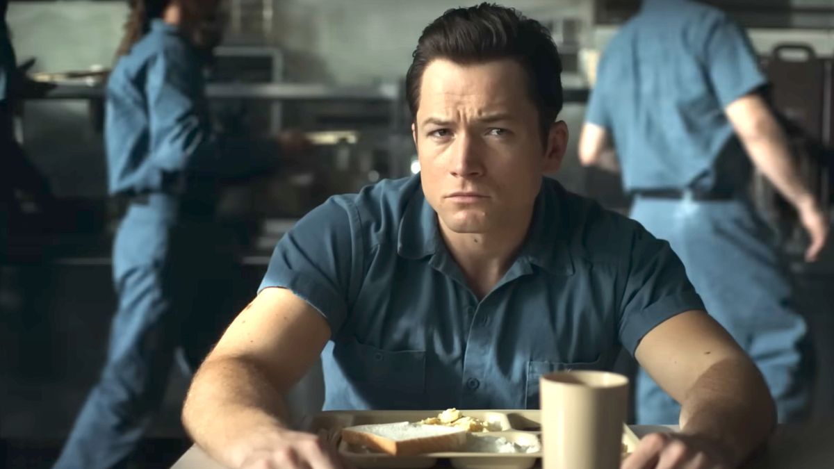 Best Apple TV shows: Taron Egerton as James &quot;Jimmy&quot; Keene having lunch in prison during the series, Black Bird.